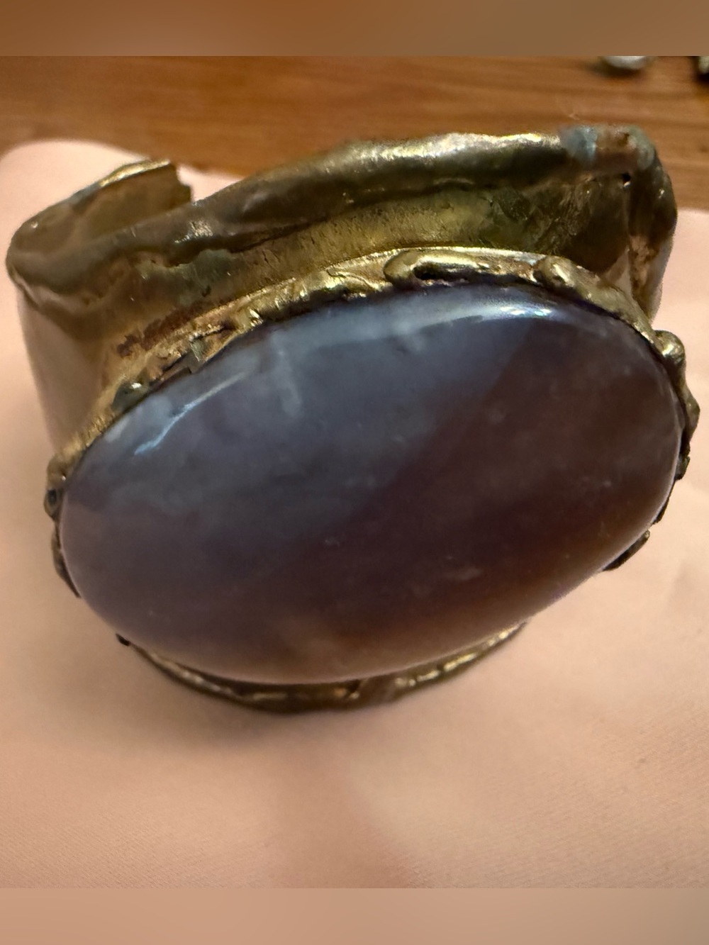 Vintage Brass Cuff Bracelet with Purple Stone